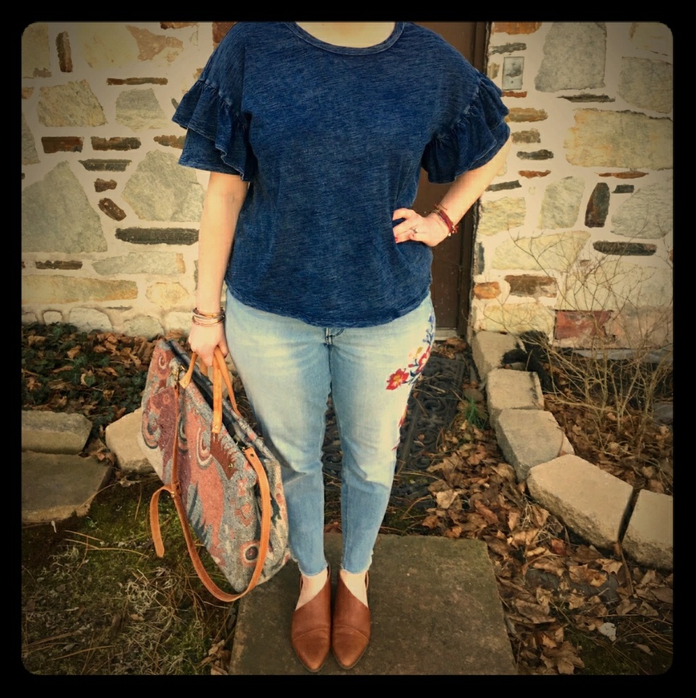 Ruffle sleeve t shirt.